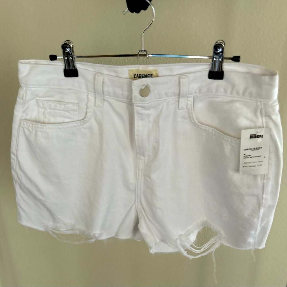 L’AGENCE White Jean Distressed Shorts